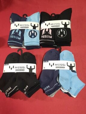 MESSI Kids Cushioned Socks 4 Packs Of 6 Pairs- 24 Pair Black, Navy, Light Blue